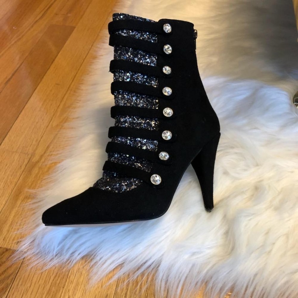 Privileged Black Suede Boots with Rhine Stones
